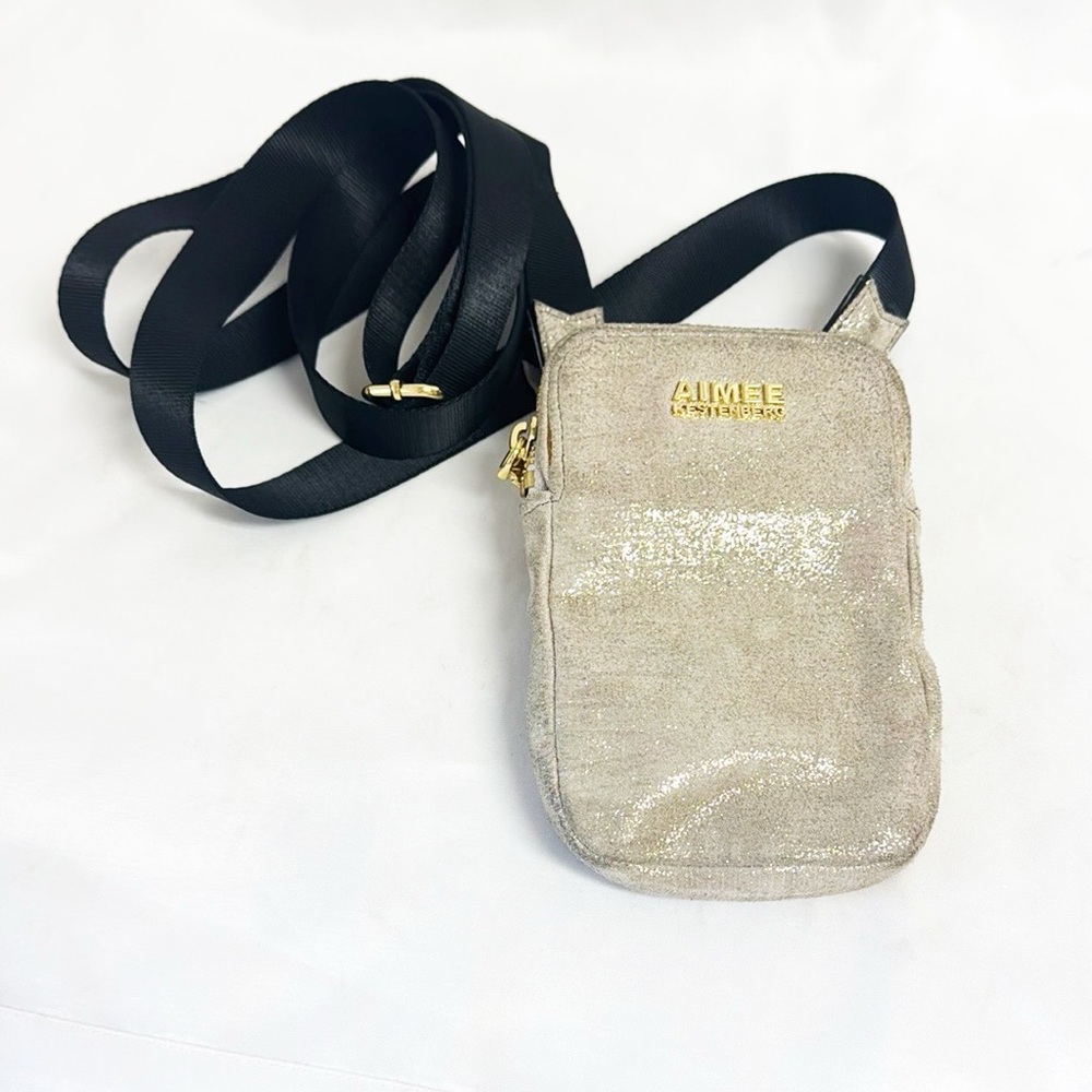 AIMEE KESTENBERG Mini Crossbody Bag Gold Shimmer With Adjustable Strap